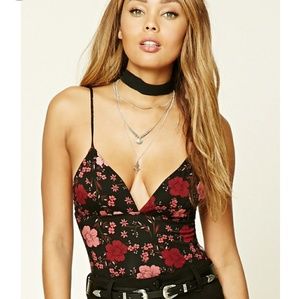 Floral Print V-neck Bodysuit